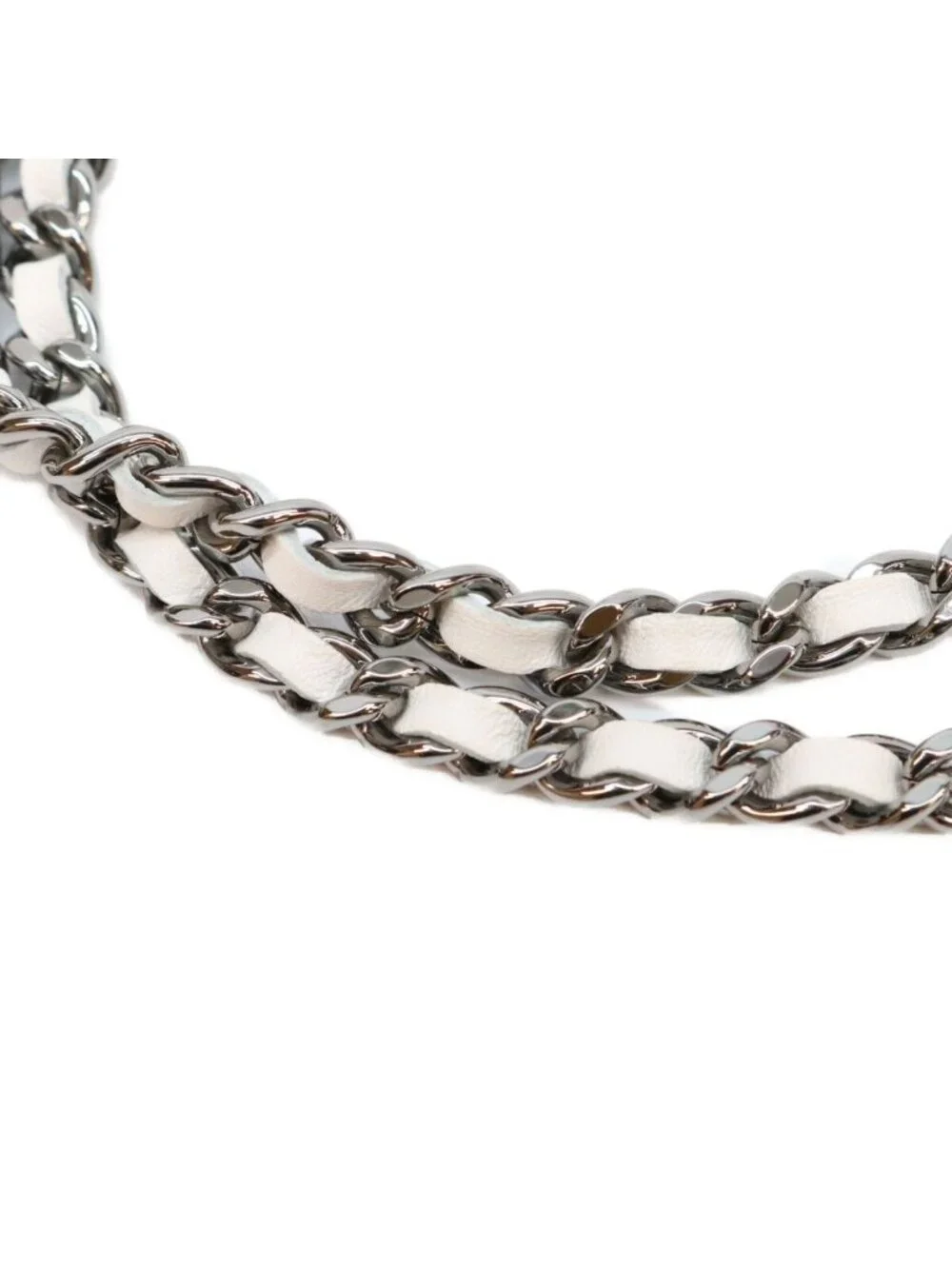 Chanel White Lambskin Silver Chain Top Handle Wallet Shoulder Bag